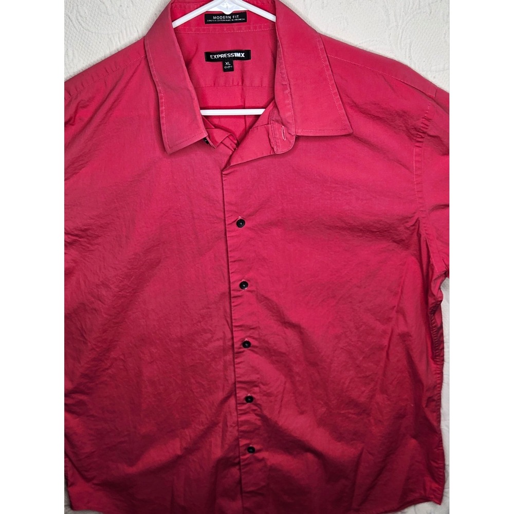 Express Men's Modern Fit Stretch Dress Shirt Coral Solid 17-17.5 34/35